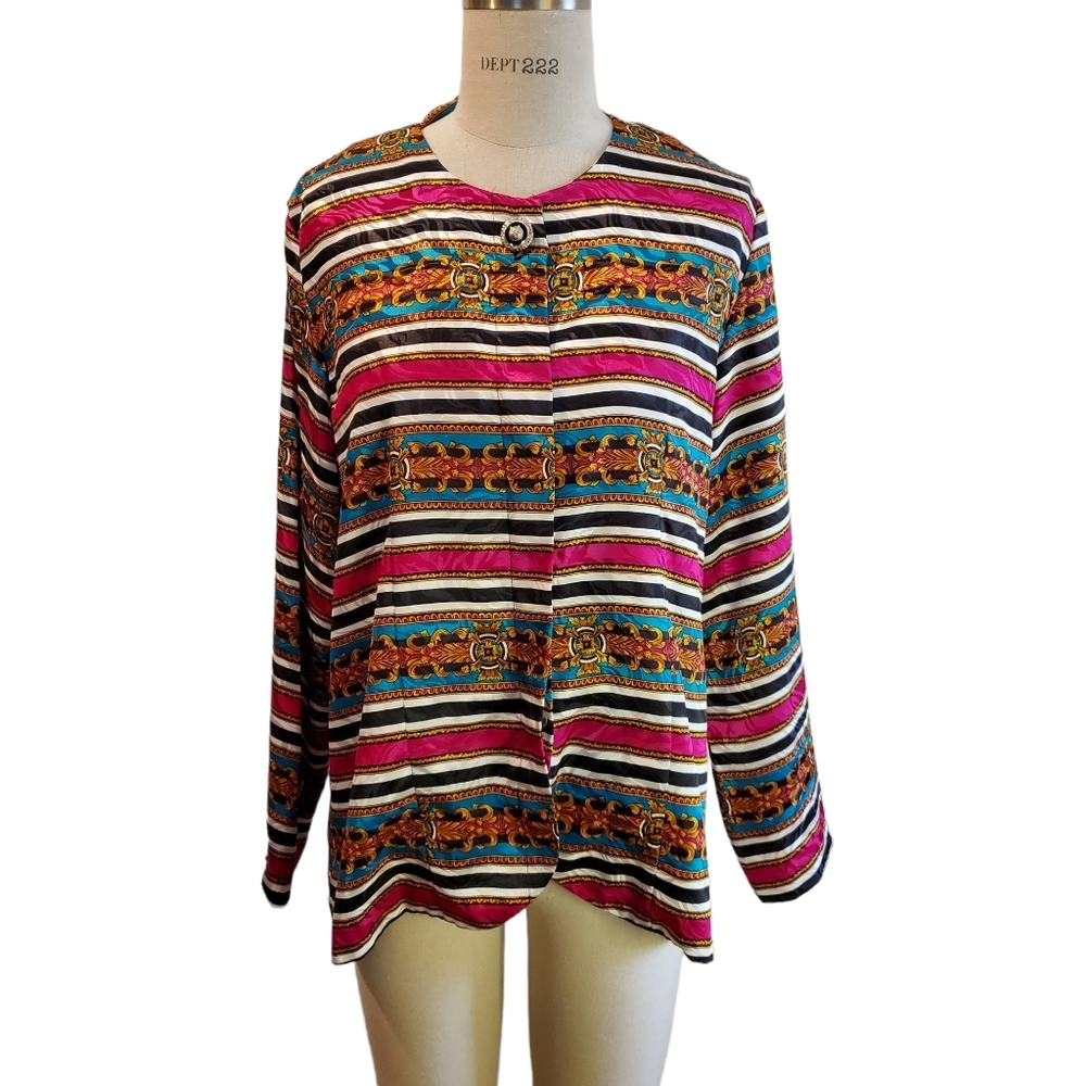 Kristy Michaels Vintage Shacket‎ Shirt Bold Colorful Regal Stripes Size 16